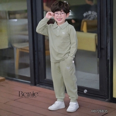 Set bộ dài chất thun cotton áo polo thêu ngựa kèm quần dài cho bé trai size 9 tới 25kg BERNIE H0726B35