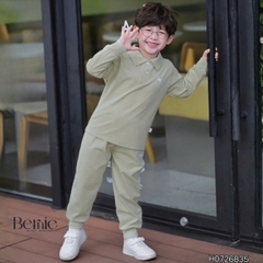 Set bộ dài chất thun cotton áo polo thêu ngựa kèm quần dài cho bé trai size 9 tới 25kg BERNIE H0726B35
