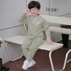 Set bộ dài chất thun cotton áo polo thêu ngựa kèm quần dài cho bé trai size 9 tới 25kg BERNIE H0726B35