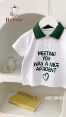 Set đồ bộ thun ngắn tay bé trai polo hàn quốc gồm áo phông màu trắng Meeting you quần thô mềm 1 đến 7 tuổi BERNIE