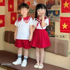 Set thủy thủ bé trai bé gái học sinh thêu lá cờ đỏ yêu nước Việt Nam 1 đến 8 tuổi Bernie H0625B08