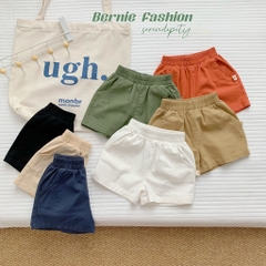 Quần sooc đùi linen kaki mềm bé trai bé gái unisex màu trắng nâu be BERNIE phong cách hàn quốc 7kg đến 30kg