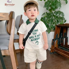 Set đồ bộ thun ngắn tay bé trai polo hàn quốc gồm áo phông màu trắng Meeting you quần thô mềm 1 đến 7 tuổi BERNIE