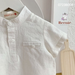 Set đồ bộ sơ mi ngắn tay bé trai màu trắng chất đũi cổ trụ công tử bộ quần áo đi chơi sành điệu 1 đến 7 tuổi BERNIE