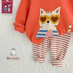 Bộ quần áo thun dài tay quần legging cho bé gái họa tiết mèo cam 1 đến 7 tuổi BERNIE kids 0723B024
