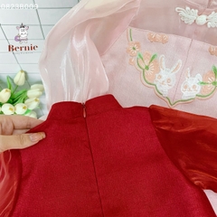 Áo dài tết chân váy cách tân bé trai bé gái BERNIE kids phối viền thêu thỏ 1 đến 7 tuổi 0823B009