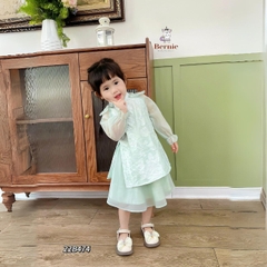 Áo dài tết, áo dài cách tân bé gái chất voan xốp hoa nổi BERNIE cho bé từ 9 đến 24kg