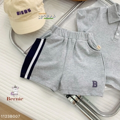 Set bộ thun cho bé trai bé gái unisex phong cách thể thao polo phối sọc kết hợp quần ngắn từ 8 đến 25kg BERNIE 1123B007