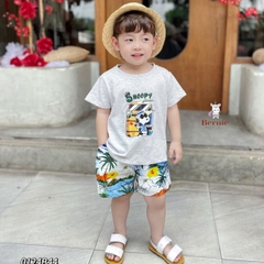 Set bộ thun tay ngắn set đi biển họa tiết Snoopy bé trai mềm mại size 1 đến 7 tuổi BERNIE 0124B43