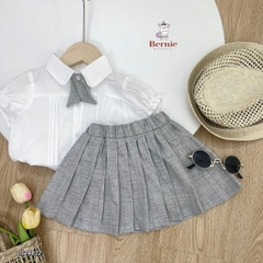 Set sơ mi trắng đồng phục đôi cho bé trai bé gái kèm cà vạt quần kaki ngắn đi học đi tiệc 1 đến 7t BERNIE 0124b32