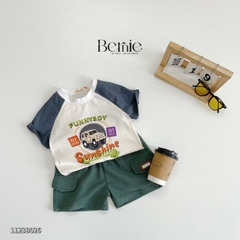 Set đồ bộ thun đi chơi cho bé trai zaclang funny ô tô in chữ áo thun kèm quần ngắn chi bé 1 đến 7 tuổi BERNIE 1123B026