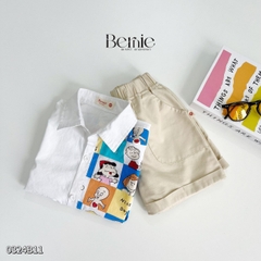 Set sơ mi họa tiết hoạt hình cho bé trai kèm quần short kaki ngắn đi chơi đi học 1 đến 7t BERNIE 0324B11