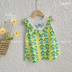 Váy chữ A yếm ngực thêu hoa viền bèo cho bé gái đi chơi đi học size 9kg tới 25kg BERNIE 23V015