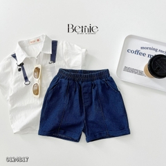 Set bộ sơ mi họa tiết gấu trúc ngắn tay cho bé trai kèm quần short jean size 1 đến 7 tuổi BERNIE 0124B17