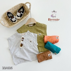 Áo tanktop cotton xược túi ngực thêu gấu dáng hàn quốc cho bé trai bé gái từ 9đến 24kg BERNIE 23A026