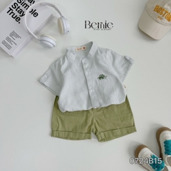 Set sơ mi tay ngắn cổ trụ kẻ sọc thêu khủng long và cá sấu cho bé trai 9kg tới 25kg Bernie 1223B025