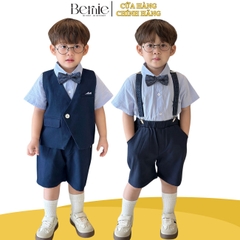 Set vest gile ngắn tay công tử hàn quốc túi khăn cho bé trai thôi nôi sinh nhật đi tiệc 1đến 7 tuổi BERNIE 0424B32
