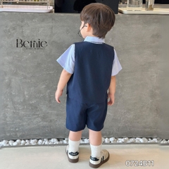 Set vest gile ngắn tay công tử hàn quốc túi khăn cho bé trai thôi nôi sinh nhật đi tiệc 1đến 7 tuổi BERNIE 0424B32