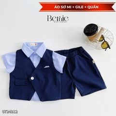 Set vest gile ngắn tay công tử hàn quốc túi khăn cho bé trai thôi nôi sinh nhật đi tiệc 1đến 7 tuổi BERNIE 0424B32