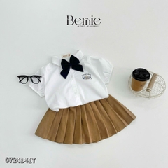 Set đồ sơ mi ngắn tay đồng phục đôi cho bé trai bé gái kèm cà vạt nơ đi học đi chơi 11 tới 28kg BERNIE 0724B41G