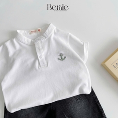 Áo thun tay raplang màu trắng chất cotton cho bé trai bé gái đi học đi chơi 1 tới 7t BERNIE 0624A03