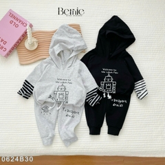 Set bộ thun dài tay robot phối tay kẻ có mũ cho bé trai bé gái đi chơi đi học 1 đến 7 tuổi BERNIE 0624B30