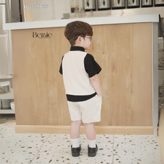 Set bộ vest gile công tử bé trai áo sơ mi tay ngắn màu đen phối gile kèm nơ 1 đến 7T BERNIE 0724B26