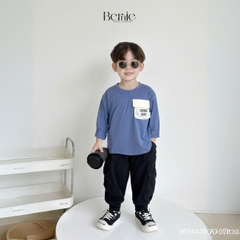 Áo thun cotton tay dài phối túi màu in chữ cho bé trai phong cách Hàn quốc 1đến 7tuổi BERNIE 0624A29