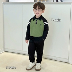 Set bộ thun polo dài tay raplang chất polo cá sấu họa tiết thêu cho bé trai 1 đến 7 tuổi BERNIE 0724B30