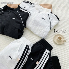 Set bộ gió dài tay thể thao 2 lớp màu trắng màu đen sơ mi unisex cho bé trai bé gái 1 đến 7 tuổi BERNIE 0524B32