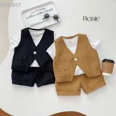 Set bộ vest gile công tử ngắn tay 3 chi tiết phong cách hàn quốc cho bé trai 1 đến 7 tuổi BERNIE 0724B17