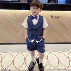 Set bộ gilê vest công tử cổ sam 4 chi tiết áo sơ mi ngắn phối gi le rời kèm nơ cổ 1 đến 7 tuổi BERNIE 0724B13