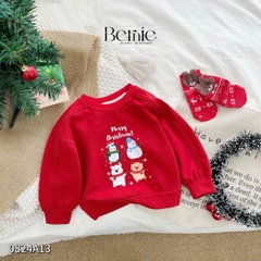 Áo noel màu đỏ áo phông dài tay giáng sinh cho bé trai bé gái 1 đến 7 tuổi BERNIE 0824A13