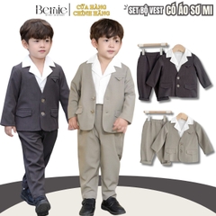 Set bộ vest cho bé trai áo vest quần âu dài kèm áo sơ mi trắng lịch lãm 1 đến 7 tuổi BERNIE H0924B11