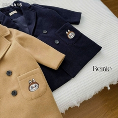 Áo khoác dạ măng tô mangto cho bé trai bé gái unisex 1 đến 7 tuổi màu xanh than màu be Bernie 0924A16