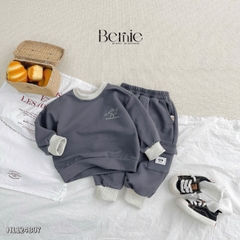 Set dài bé trai thể thao tay dài phối màu chất da cá họa tiết thêu gấu size 1 đến 7 tuổi BERNIE H1124B07