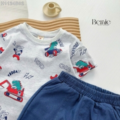 Set bộ thun cotton họa tiết khủng long phong cách hàn quốc cho bé trai 1 đến 7 tuổi BERNIE H1124B02
