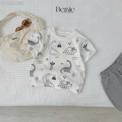 Set bộ thun cotton họa tiết khủng long phong cách hàn quốc cho bé trai 1 đến 7 tuổi BERNIE H1024B39