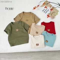 Đồ bộ unisex tay ngắn chất thun tăm cho bé trai bé gái họa tiết thêu gấu size từ 9 đến 24kg BERNIE H0125B14