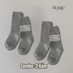 Tất vớ trơn sọc 1 bên unisex cho các bé trai bé gái nhà BERNIE basic nhiều màu trơn 2 đến 7 tuổi
