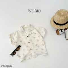 Set sơ mi đũi đi biển unisex cho bé trai bé gái họa tiết cây dừa size 9 tới 25kg BERNIE P1224B20