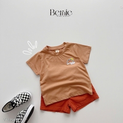 Set bộ thun tay ngắn cho bé trai bé gái áo thun trơn họa tiết cầu vồng kèm quần short size 9 đến 25kg BERNIE HLT0225A16