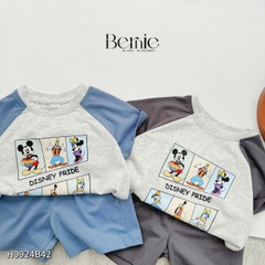 Set bộ thun tay ngắn set raplang họa tiết hoạt hình cho bé trai chất thun cotton mềm size 1 đến 7 tuổi BERNIE H0924B42