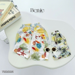 Set sơ mi đũi đi biển unisex cho bé trai bé gái họa tiết summer size 9 tới 25kg BERNIE T0325B26