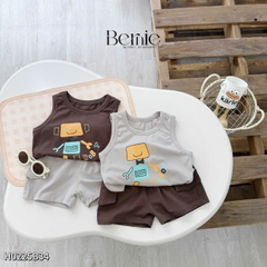 Set đồ ba lỗ bé trai phong cách hàn quốc áo thun ba lỗ robot kèm quần short size 9 tới 29kg BERNIE H0225B34