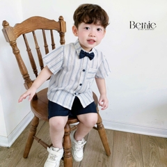 Set bộ quần áo set sơ mi ngắn tay công tử bé trai đính nơ rời mặc sinh nhật đi chơi đi tiệc 1 đến 7 tuổi BERNIE