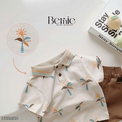 Set bộ polo cho bé trai màu nâu họa tiết cây dừa in tràn kèm quần short đùi kaki 1 đến 7 tuổi BERNIE H1124B14