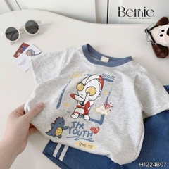  Set bộ cộc tay siêu nhân điện quang áo thun cotton và quần short denim bé trai 1 đến 7 tuổi BERNIE H1224B07