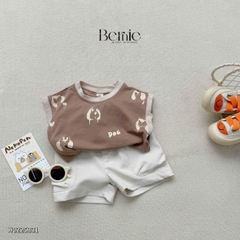 Set bộ tanktop họa tiết in trần cún cho bé trai kèm quần short 9 đến 25kg BERNIE H0225B31