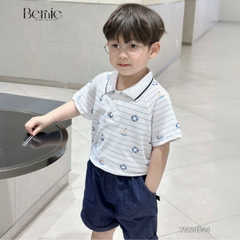 Set bộ polo cho bé trai họa tiết kẻ biển kèm quần short jean size 1 đến 7 tuổi BERNIE T1024B44